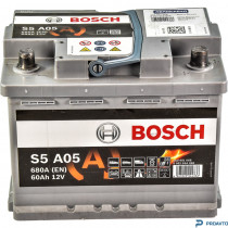 Автомобильный аккумулятор Bosch S5 AGM 12В 60А/ч 0092S5A050