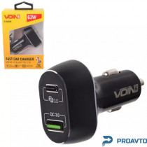 Автомобильное зарядное устройство VOIN 63W, 1USB QC3.0 18W + 1PD 45W, 12/24V