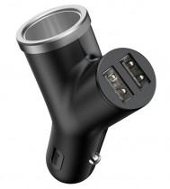 Автомобильное зарядное устройство Baseus Y type dual USB + cigarette lighter extended car charger 3.1 A Black (CCALL-YX01)
