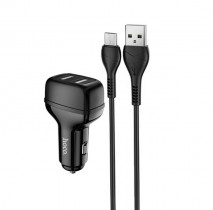 Автомобильное зарядное устройство HOCO Z36 Dual port car charger set(Type-C) Black