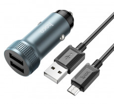 Автомобильное зарядное устройство HOCO Z49 Level dual port car charger set(Micro) Metal Gray