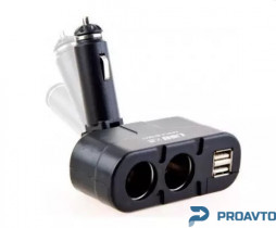 Разветвитель прикуривателя PULSO 2 выхода + 2USB 1500mA/предохр/изм.угол (WF-0668/003)