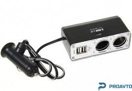 Разветвитель прикуривателя VOIN 2 выхода + 2 USB (1000 mA) /предохр. (WF-0030)