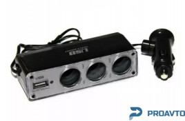 Разветвитель прикуривателя VOIN 3 выхода + 1USB 600mA провод/предохр. (WF-0096A)