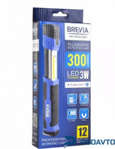 Телескопическая инспекционная лампа Brevia LED 3W COB + 1W LED 300lm, 2000mAh, microUSB, 11350