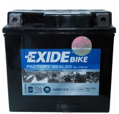Exide Мото аккумулятор Exide Bike, 12В 4А/ч AGM12-5 - Картинка 1