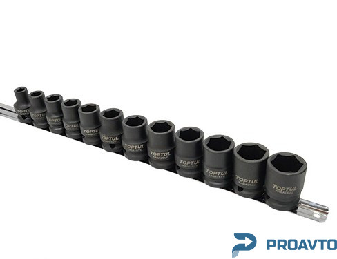 Toptul Набор ударных головок 1/2" 12 ед. 8,10,12~19,21,22мм  (на планке) TOPTUL GAAQ1612M - Картинка 1