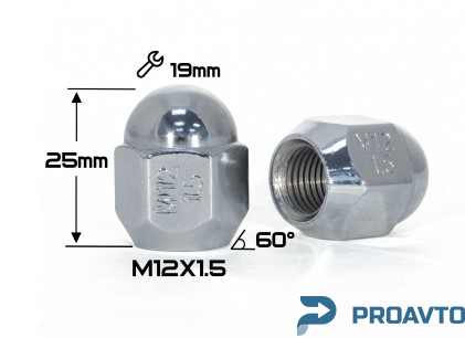 Harry Гайка колесная HARRY CHROME М12*1.5 (L25), 19, 4109 - Картинка 1