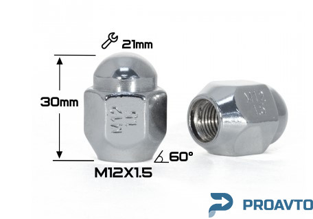 Harry Гайка колесная HARRY CHROME М12*1.5 (L30), 21, 4107 - Картинка 1